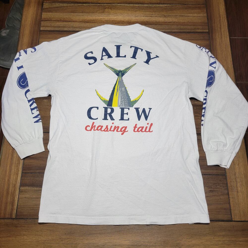 Salty Crew LS White Unisex Fishing Tee "Chasing Tail" - Size Large